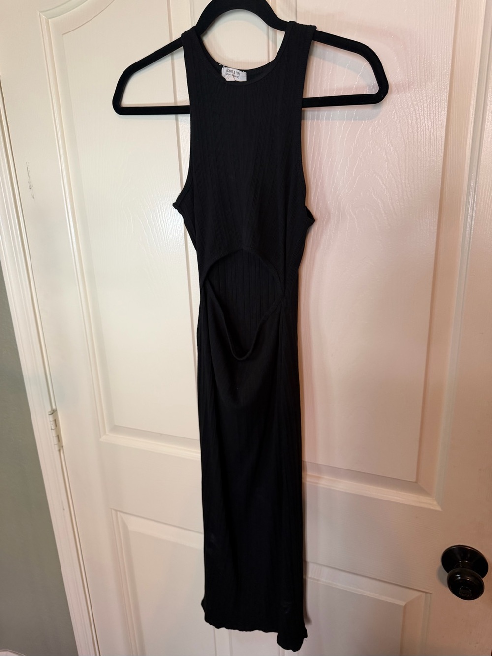 Heart & Hips Black Ribbed Midi Dress with Front Cutout